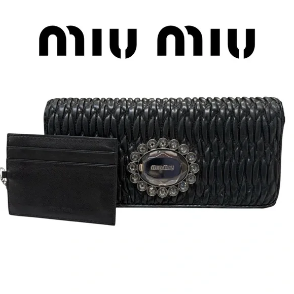 Miu Miu Black Matelassé Crystal Wallet 💎 Limited Edition w/ ID Holder - Picture 1 of 16